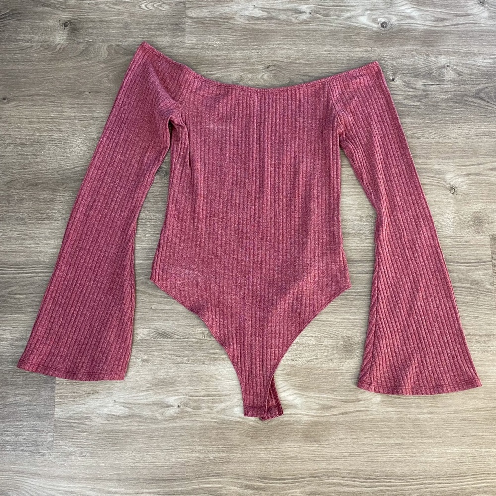 Tobi Pink Off the Shoulder Sweater Bodysuit, Large